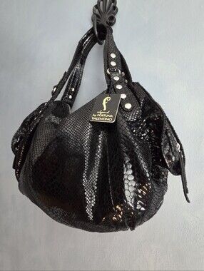 LEGEND BY FORTUNA VALENTINO SNAKEPRINT LEATHER HANDBAG, NEW 22" L X 13" H